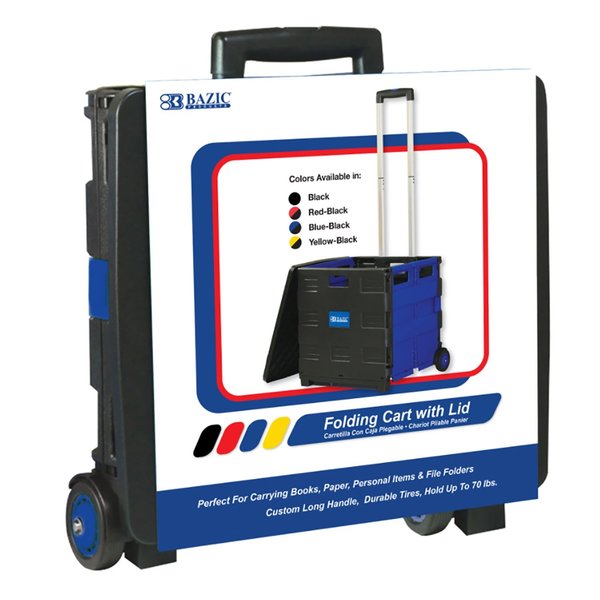 Bazic BAZIC® Folding Cart on Wheels w/Lid Cover, 16 x 18 x 15in, Black/Blue 2197